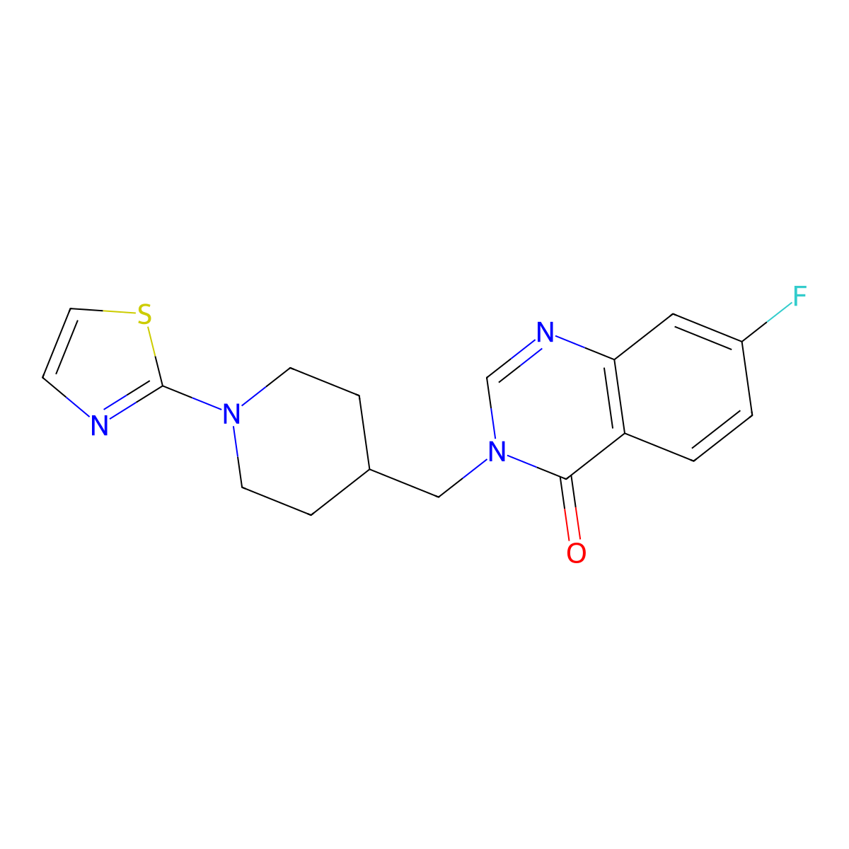 7-Fluoro-3-{[1-(1,3-thiazol-2-yl)piperidin-4-yl]methyl}-3,4-dihydroquinazolin-4-one molecular structure, CAS 2415471-74-6