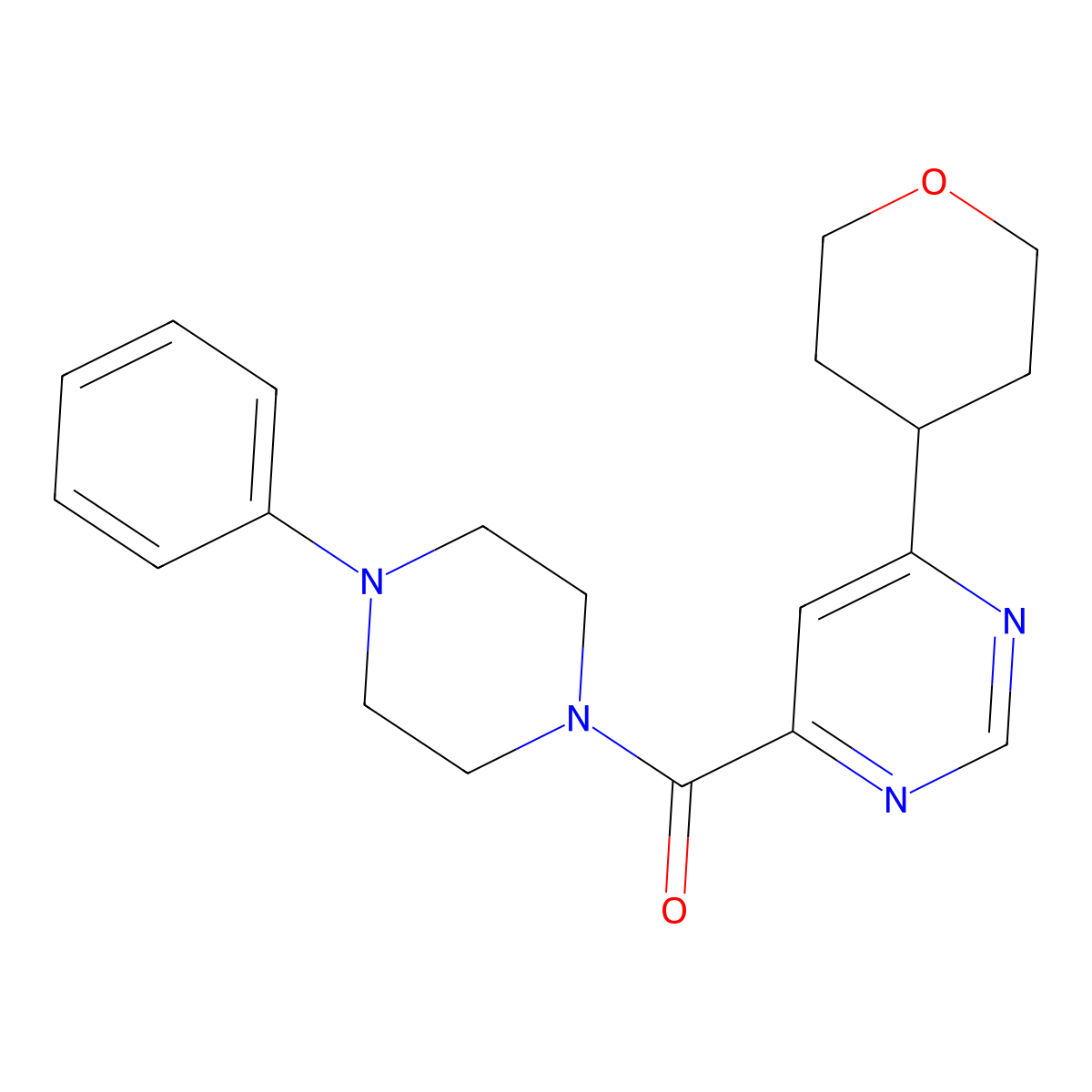 4-(Oxan-4-yl)-6-(4-phenylpiperazine-1-carbonyl)pyrimidine molecular structure, CAS 2415471-77-9