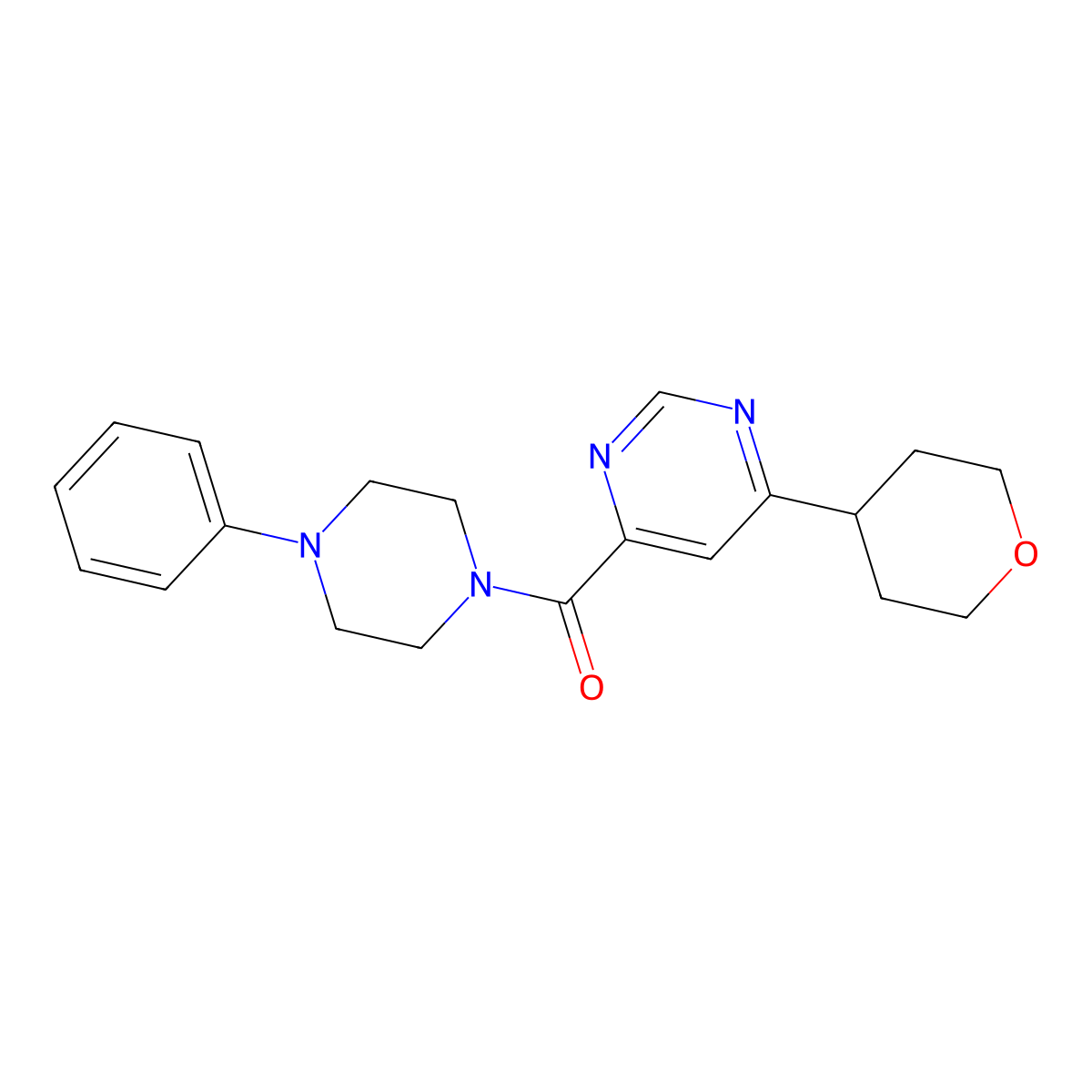 4-(Oxan-4-yl)-6-(4-phenylpiperazine-1-carbonyl)pyrimidine molecular structure, CAS 2415471-77-9