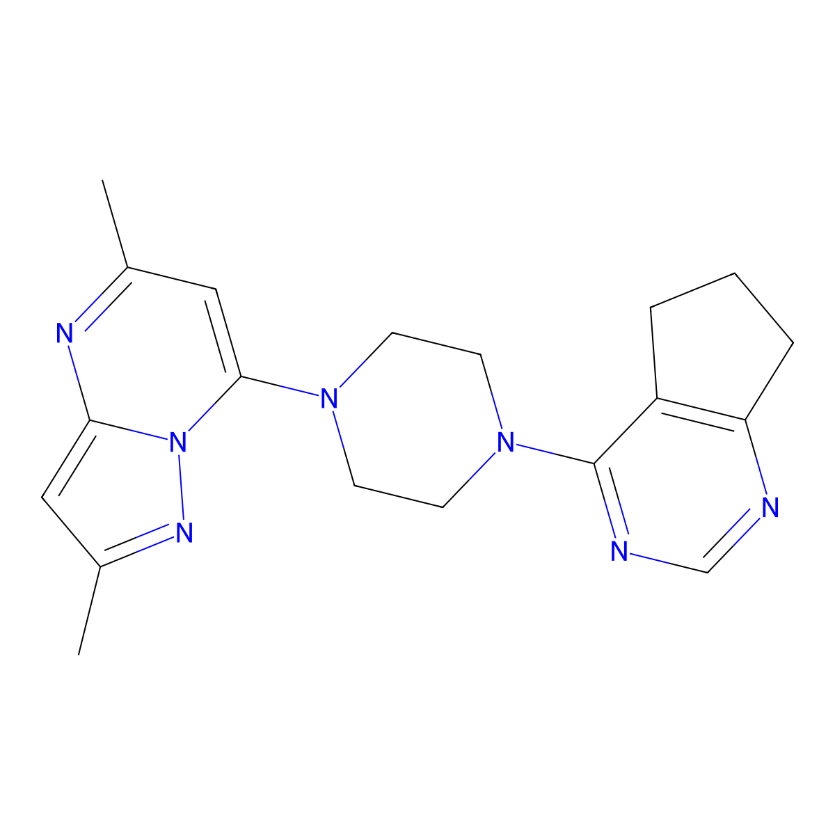 1-{5H,6H,7H-cyclopenta[d]pyrimidin-4-yl}-4-{2,5-dimethylpyrazolo[1,5-a]pyrimidin-7-yl}piperazine molecular structure, CAS 2415471-79-1