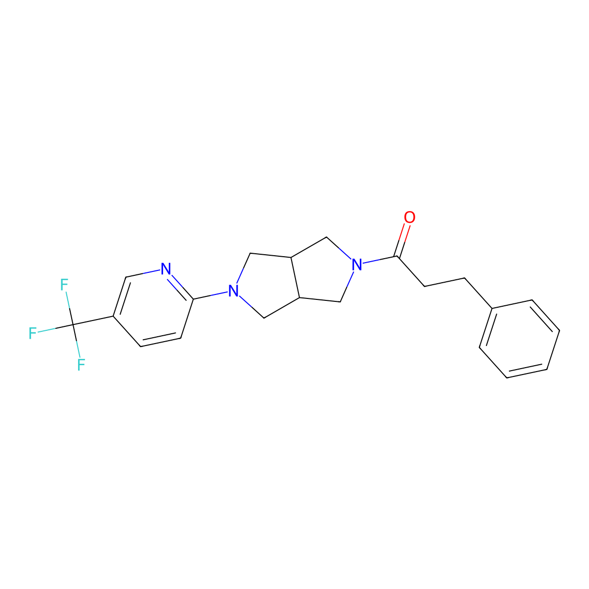 3-Phenyl-1-{5-[5-(trifluoromethyl)pyridin-2-yl]-octahydropyrrolo[3,4-c]pyrrol-2-yl}propan-1-one molecular structure, CAS 2415471-82-6