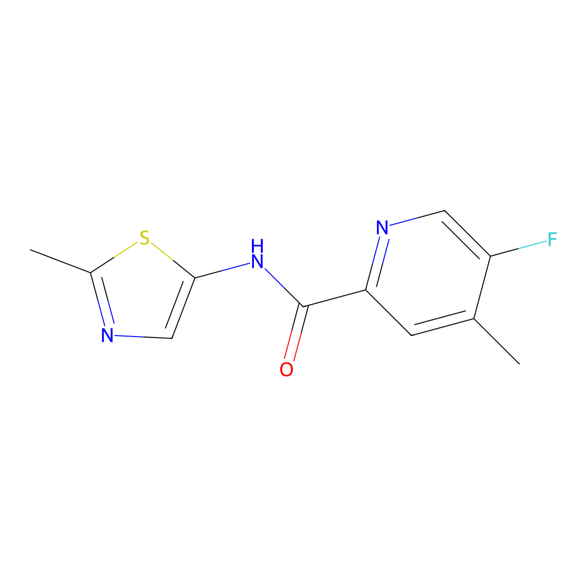 5-Fluoro-4-methyl-N-(2-methyl-1,3-thiazol-5-yl)pyridine-2-carboxamide molecular structure, CAS 2415471-85-9