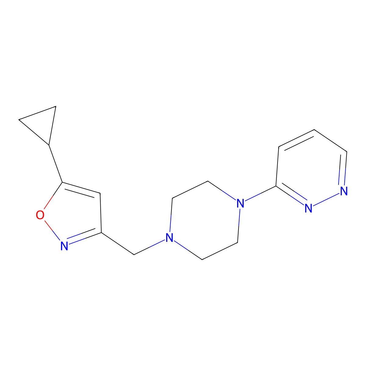 3-{4-[(5-Cyclopropyl-1,2-oxazol-3-yl)methyl]piperazin-1-yl}pyridazine molecular structure, CAS 2415471-96-2