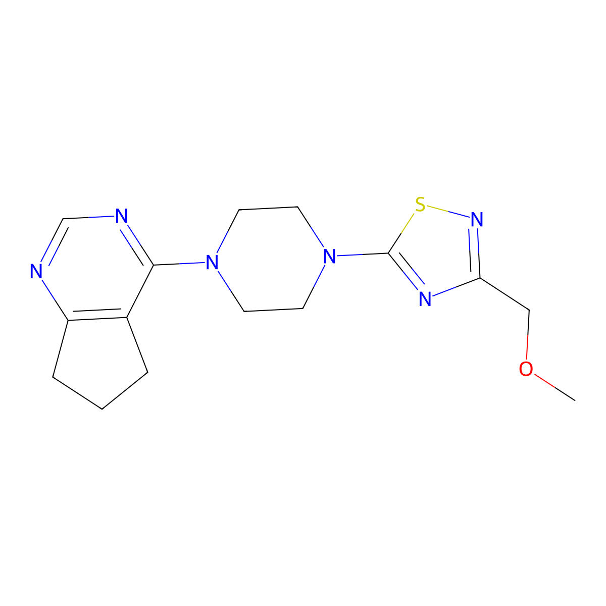 1-{5H,6H,7H-cyclopenta[d]pyrimidin-4-yl}-4-[3-(methoxymethyl)-1,2,4-thiadiazol-5-yl]piperazine molecular structure, CAS 2415471-97-3