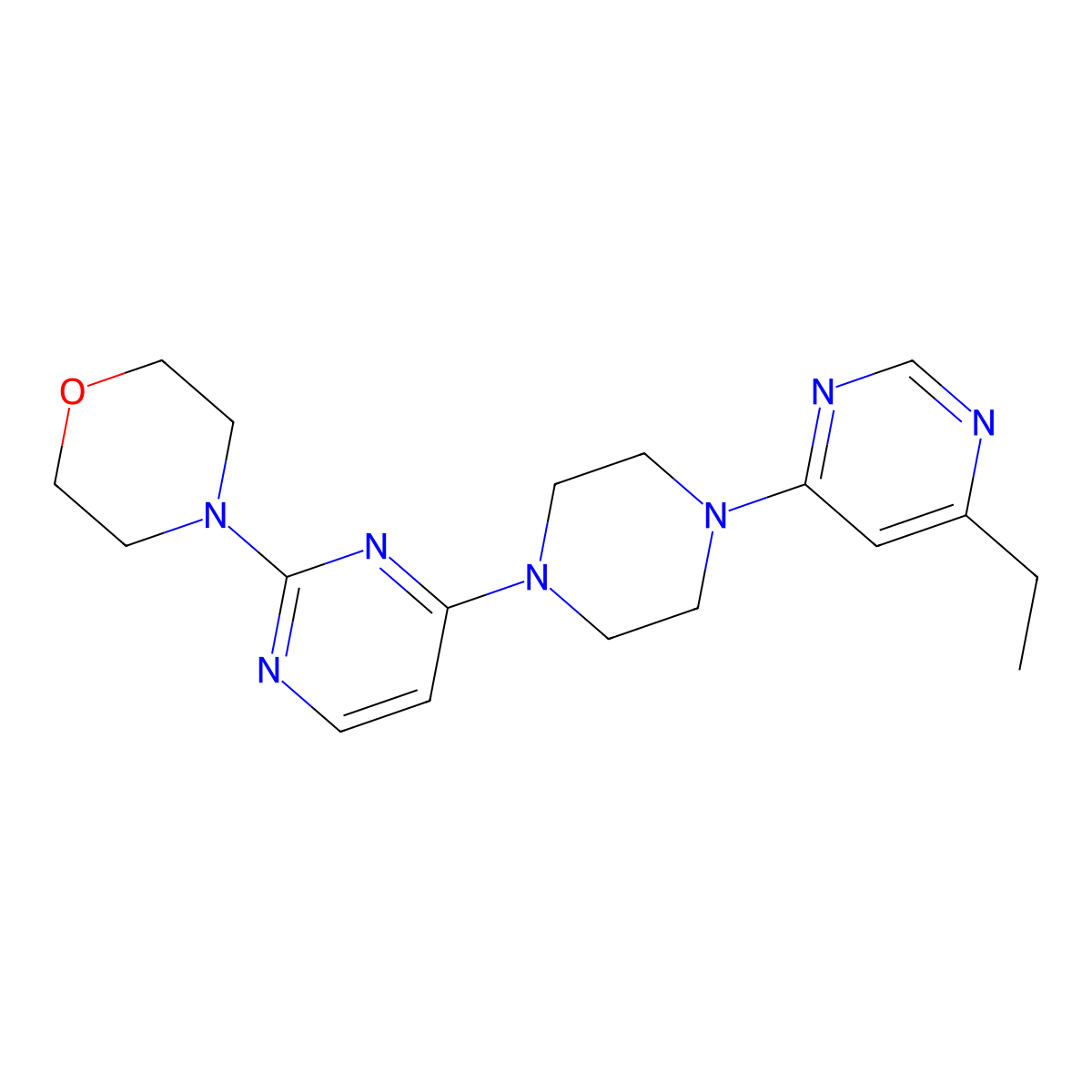 4-{4-[4-(6-Ethylpyrimidin-4-yl)piperazin-1-yl]pyrimidin-2-yl}morpholine molecular structure, CAS 2415472-01-2