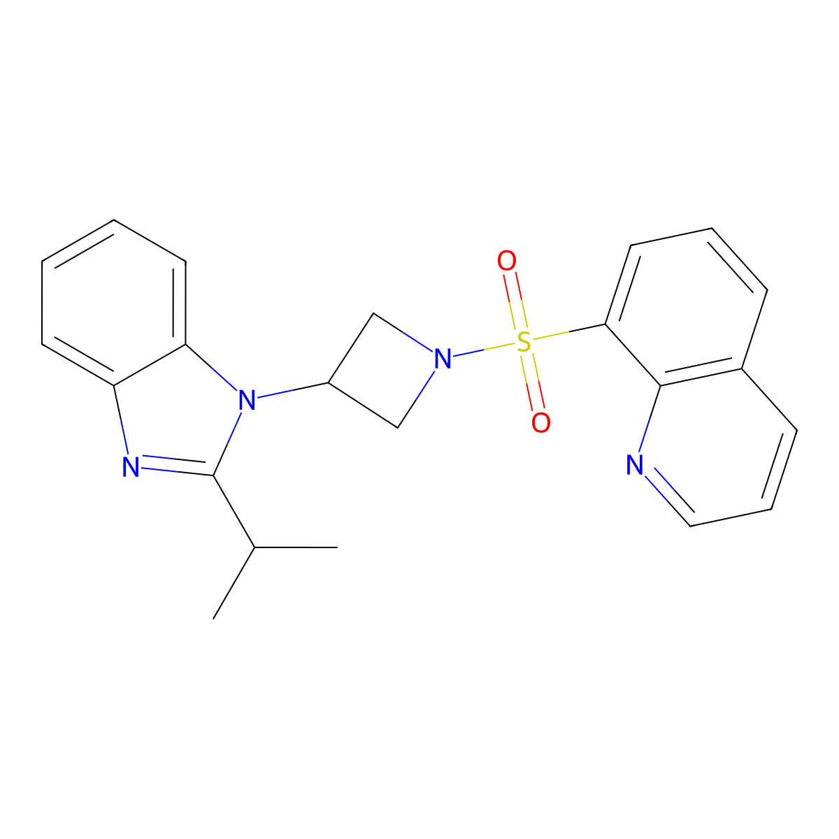 8-({3-[2-(propan-2-yl)-1H-1,3-benzodiazol-1-yl]azetidin-1-yl}sulfonyl)quinoline molecular structure, CAS 2415472-06-7