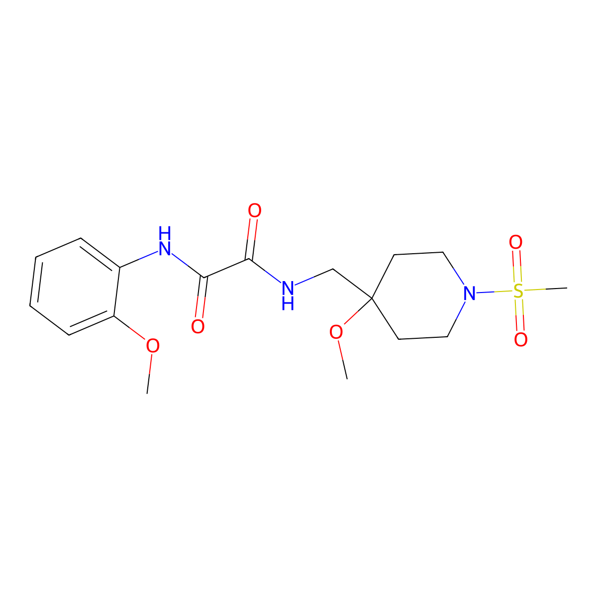 N-[(1-methanesulfonyl-4-methoxypiperidin-4-yl)methyl]-N'-(2-methoxyphenyl)ethanediamide molecular structure, CAS 2415472-08-9