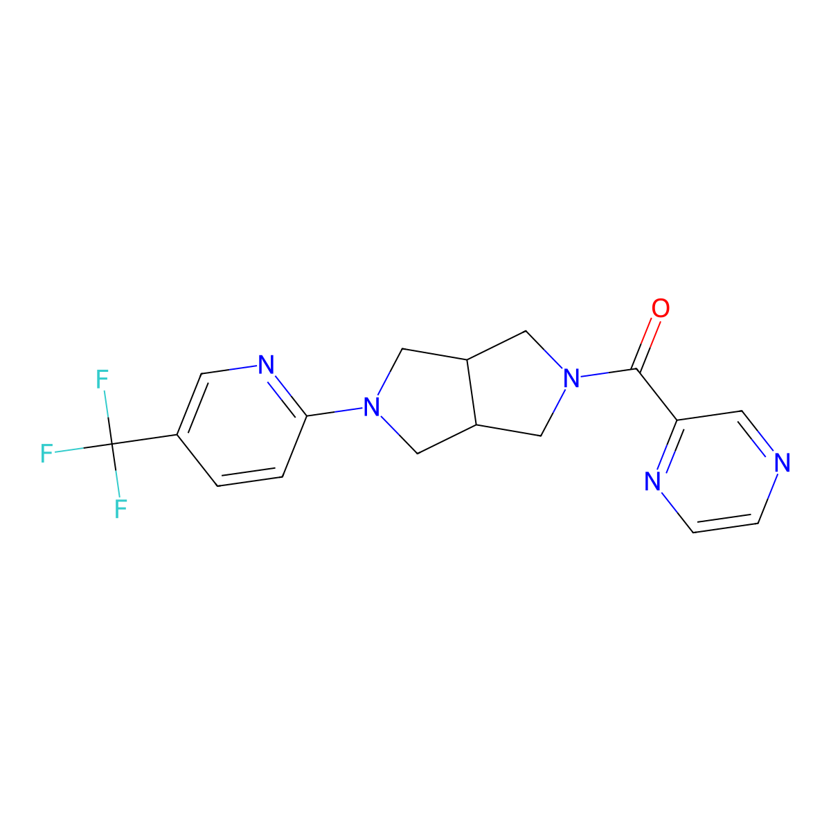 2-{5-[5-(Trifluoromethyl)pyridin-2-yl]-octahydropyrrolo[3,4-c]pyrrole-2-carbonyl}pyrazine molecular structure, CAS 2415472-10-3