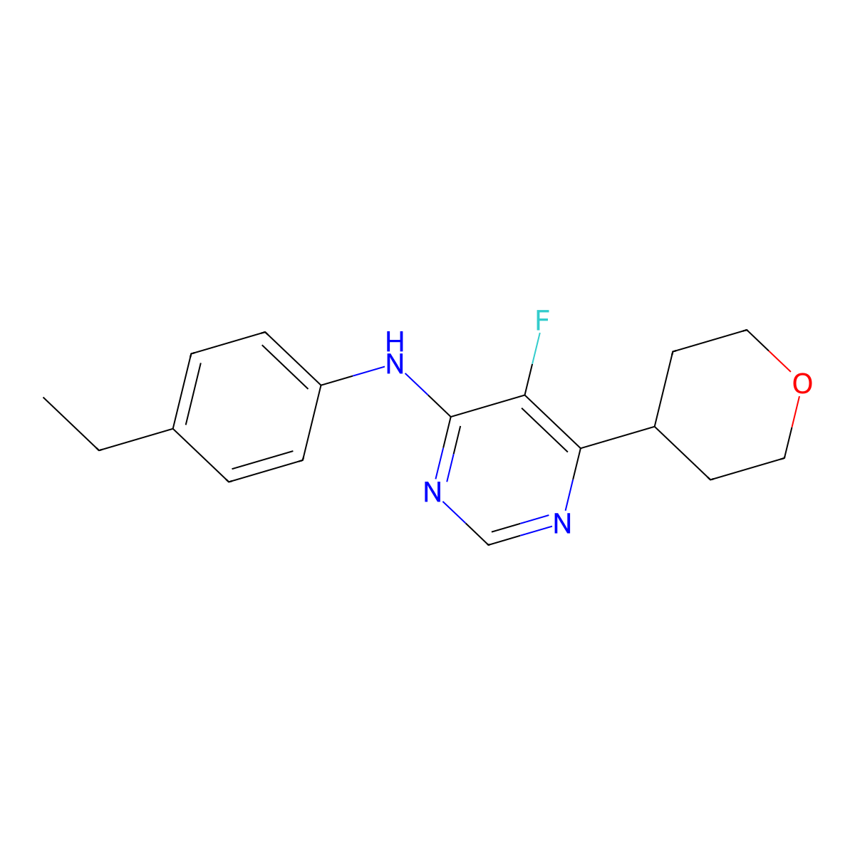 N-(4-ethylphenyl)-5-fluoro-6-(oxan-4-yl)pyrimidin-4-amine molecular structure, CAS 2415472-17-0
