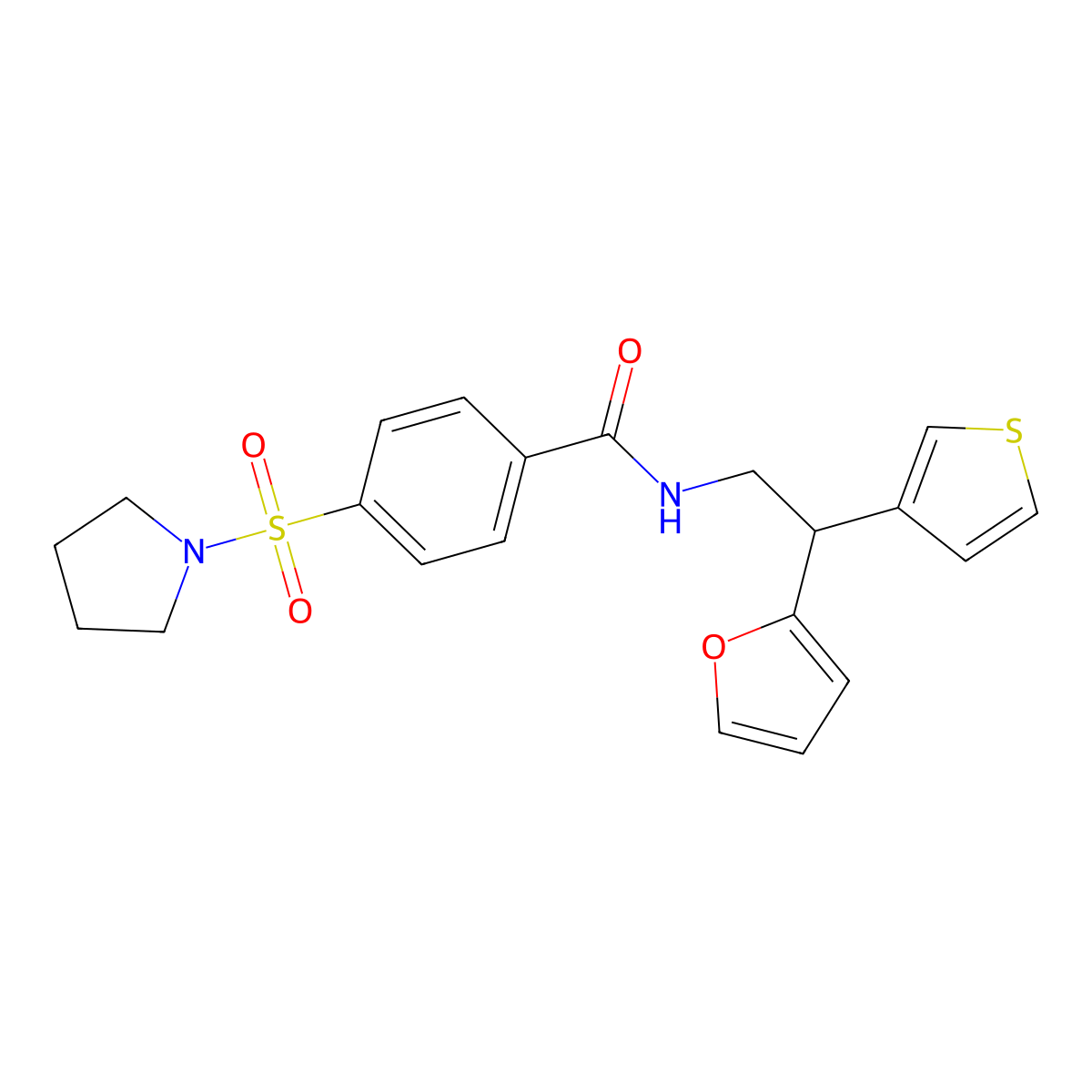 N-[2-(furan-2-yl)-2-(thiophen-3-yl)ethyl]-4-(pyrrolidine-1-sulfonyl)benzamide molecular structure, CAS 2415472-22-7