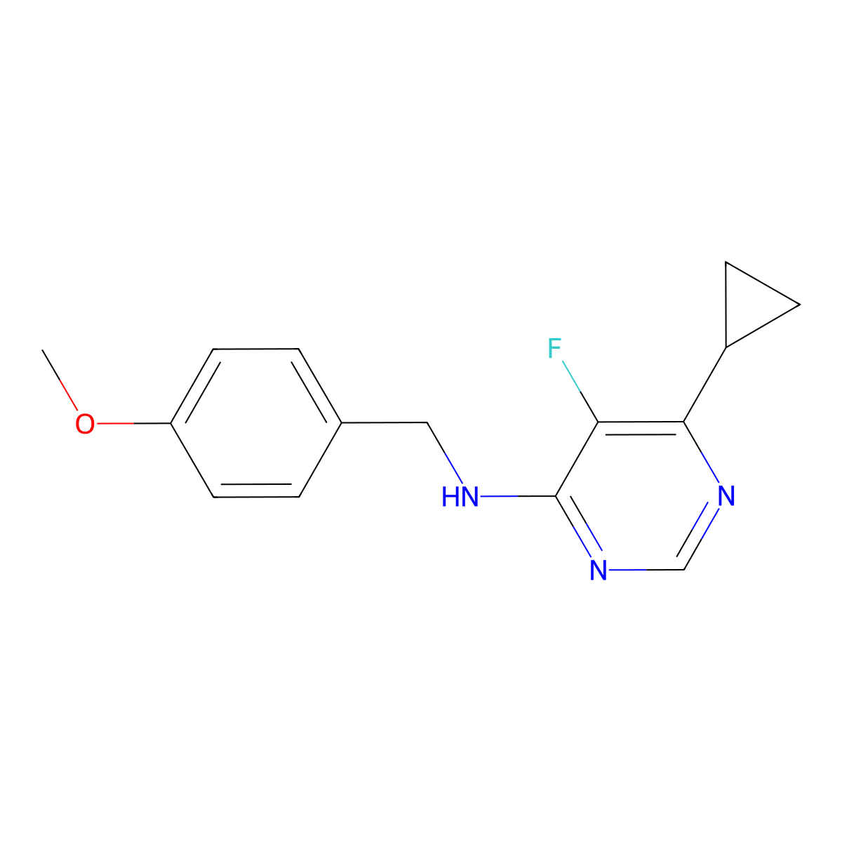 6-Cyclopropyl-5-fluoro-N-[(4-methoxyphenyl)methyl]pyrimidin-4-amine molecular structure, CAS 2415472-24-9
