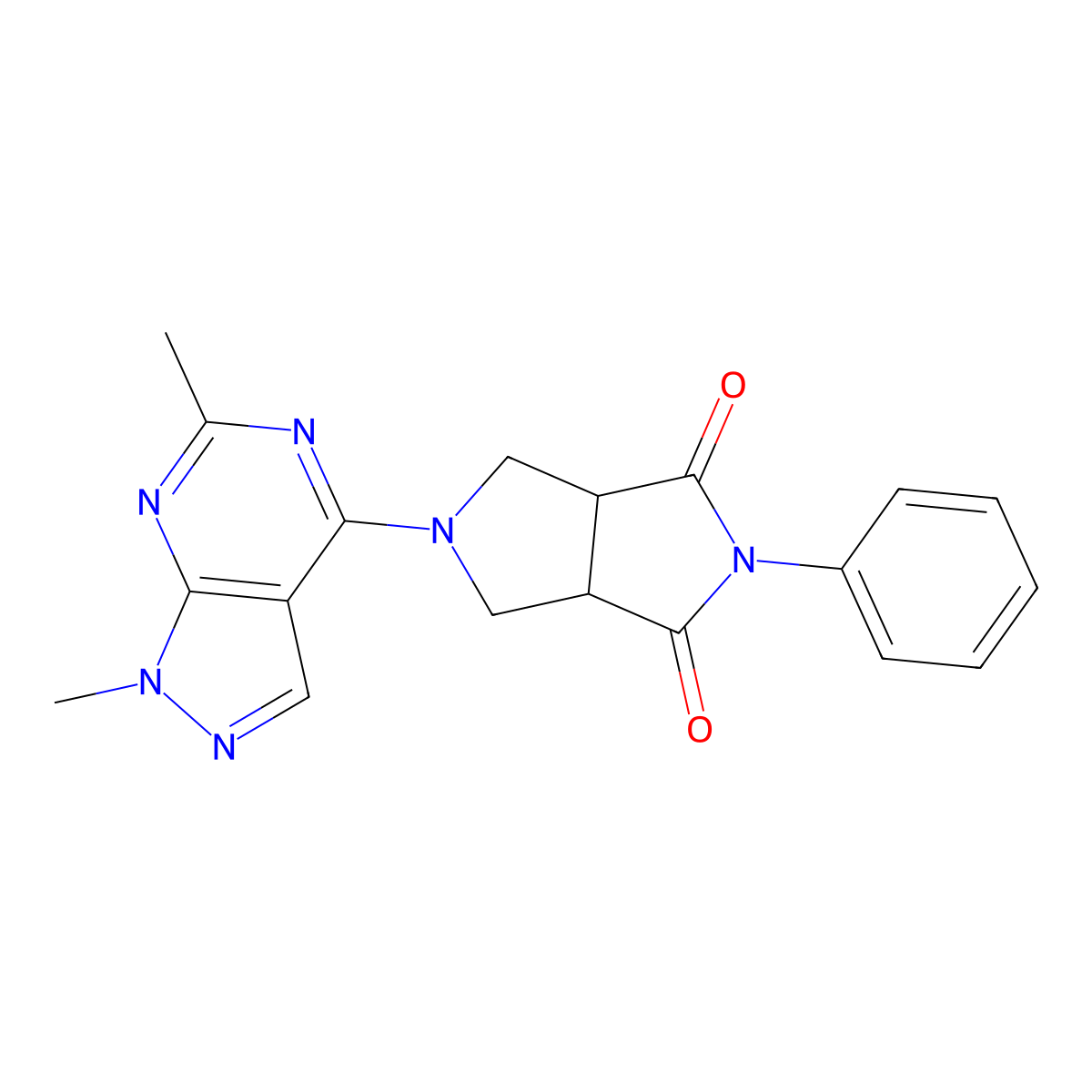 5-{1,6-dimethyl-1H-pyrazolo[3,4-d]pyrimidin-4-yl}-2-phenyl-octahydropyrrolo[3,4-c]pyrrole-1,3-dione molecular structure, CAS 2415472-32-9