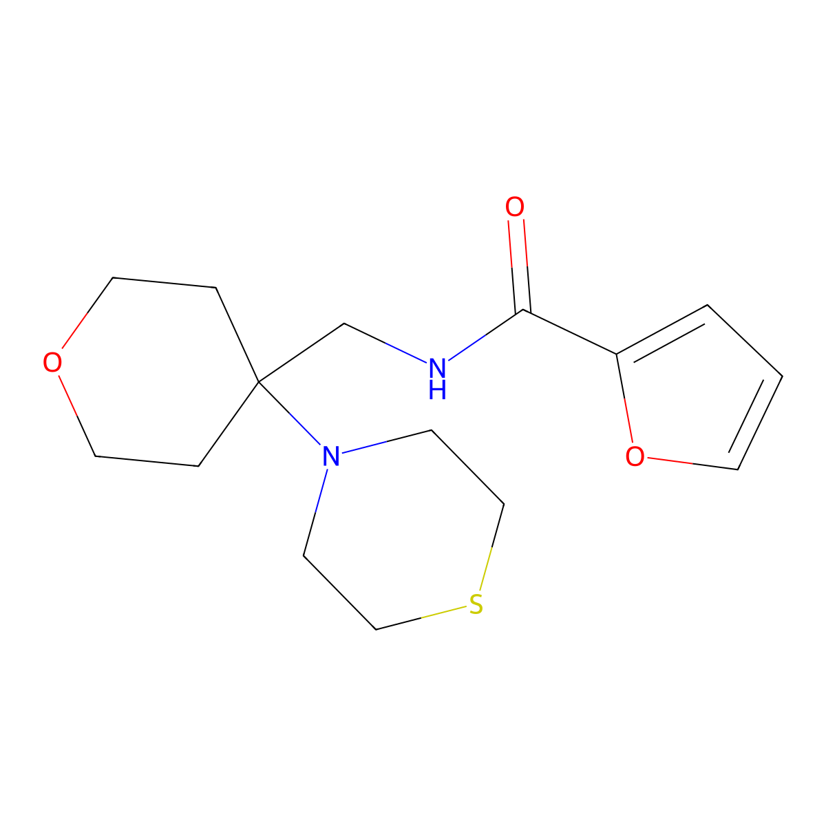 N-{[4-(thiomorpholin-4-yl)oxan-4-yl]methyl}furan-2-carboxamide molecular structure, CAS 2415472-39-6
