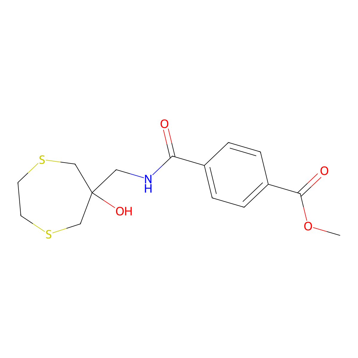 Methyl 4-{[(6-hydroxy-1,4-dithiepan-6-yl)methyl]carbamoyl}benzoate molecular structure, CAS 2415472-42-1