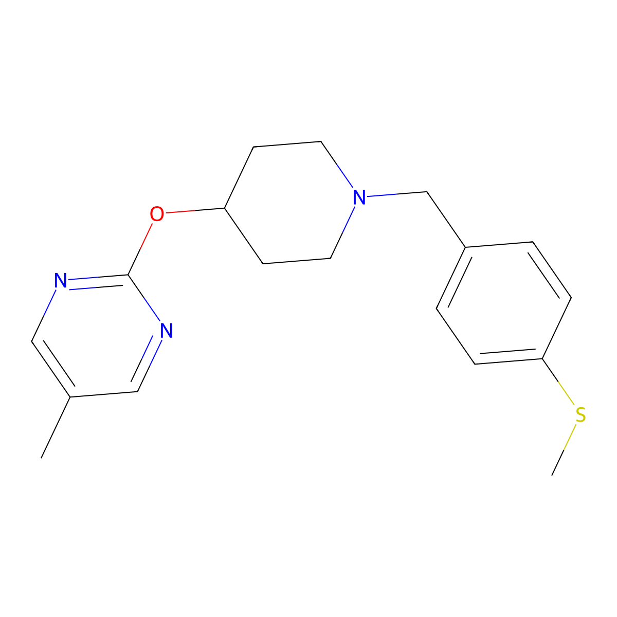 5-Methyl-2-[(1-{[4-(methylsulfanyl)phenyl]methyl}piperidin-4-yl)oxy]pyrimidine molecular structure, CAS 2415472-44-3