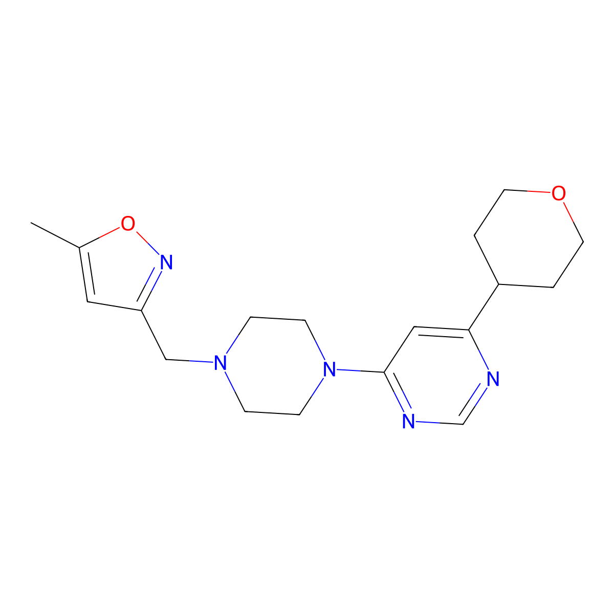 4-{4-[(5-Methyl-1,2-oxazol-3-yl)methyl]piperazin-1-yl}-6-(oxan-4-yl)pyrimidine molecular structure, CAS 2415472-46-5