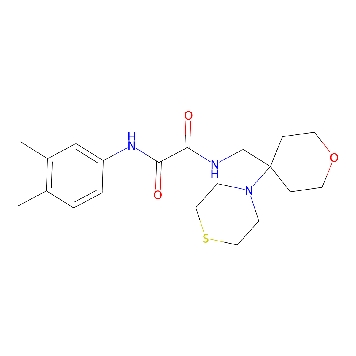 N'-(3,4-dimethylphenyl)-N-{[4-(thiomorpholin-4-yl)oxan-4-yl]methyl}ethanediamide molecular structure, CAS 2415472-47-6