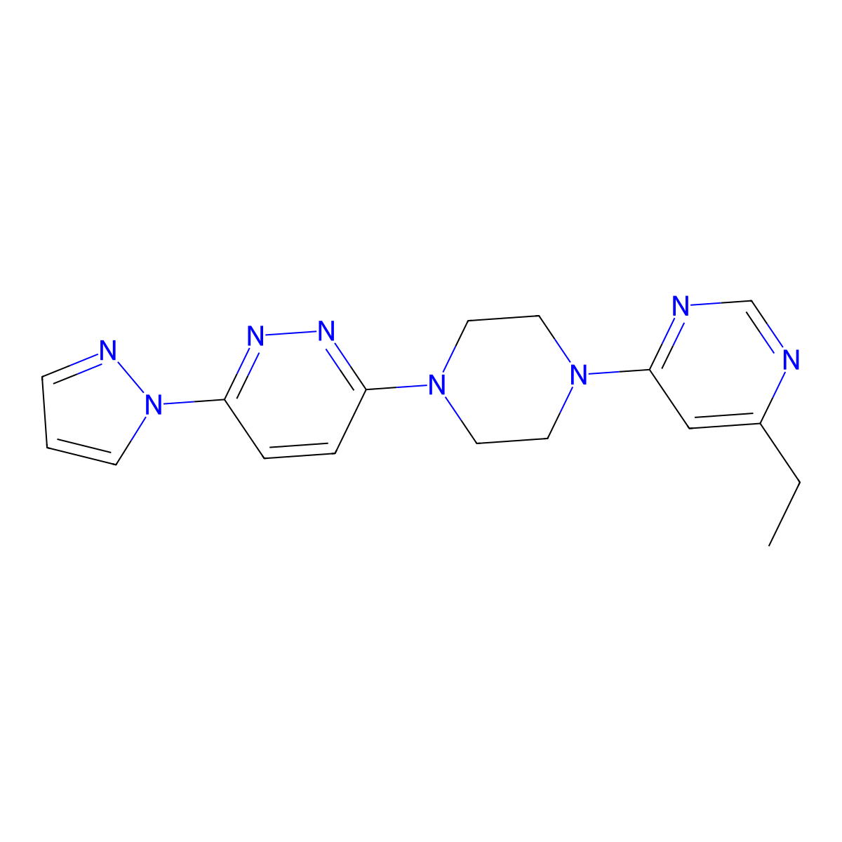 3-[4-(6-ethylpyrimidin-4-yl)piperazin-1-yl]-6-(1H-pyrazol-1-yl)pyridazine molecular structure, CAS 2415472-48-7