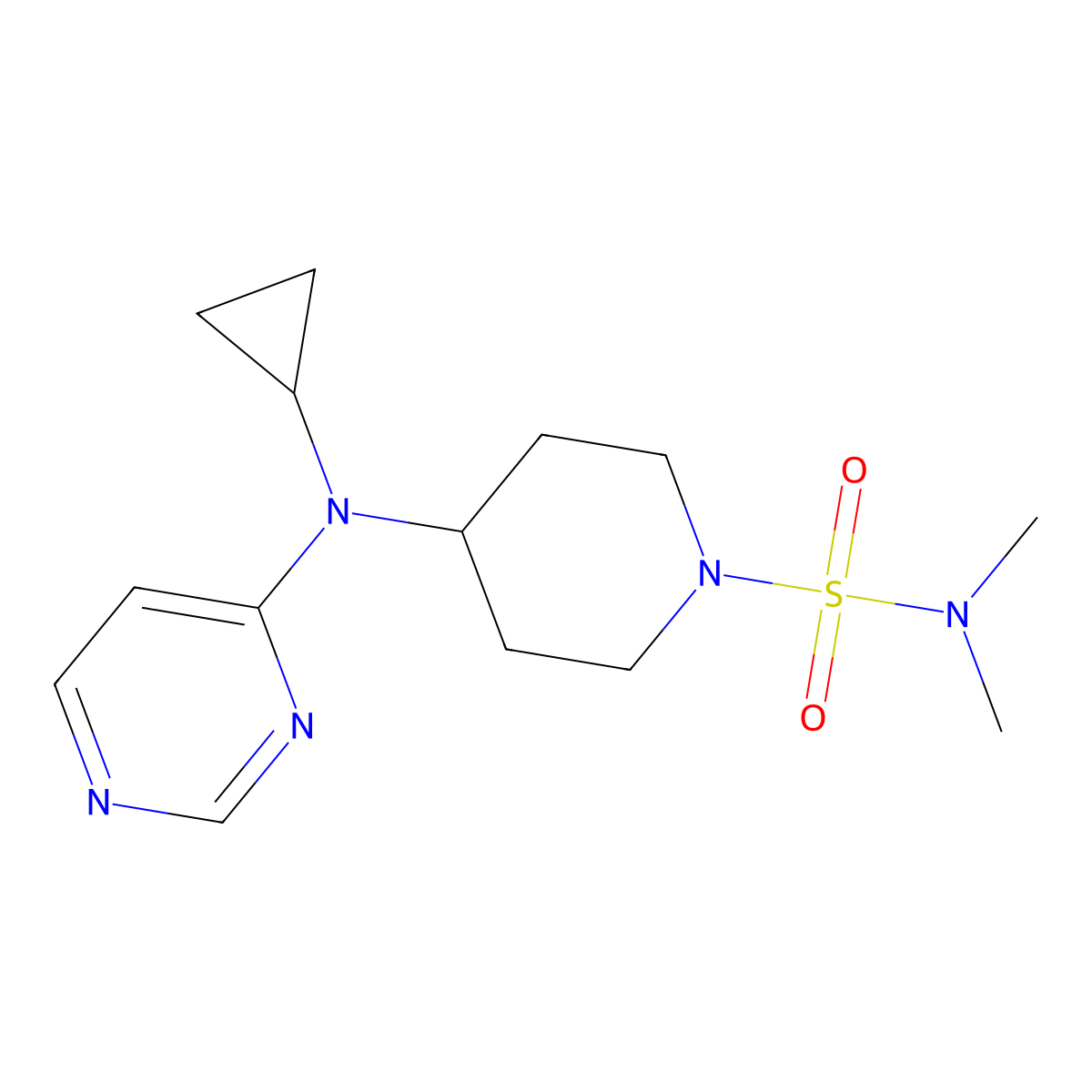 4-[Cyclopropyl(pyrimidin-4-yl)amino]-N,N-dimethylpiperidine-1-sulfonamide molecular structure, CAS 2415472-49-8
