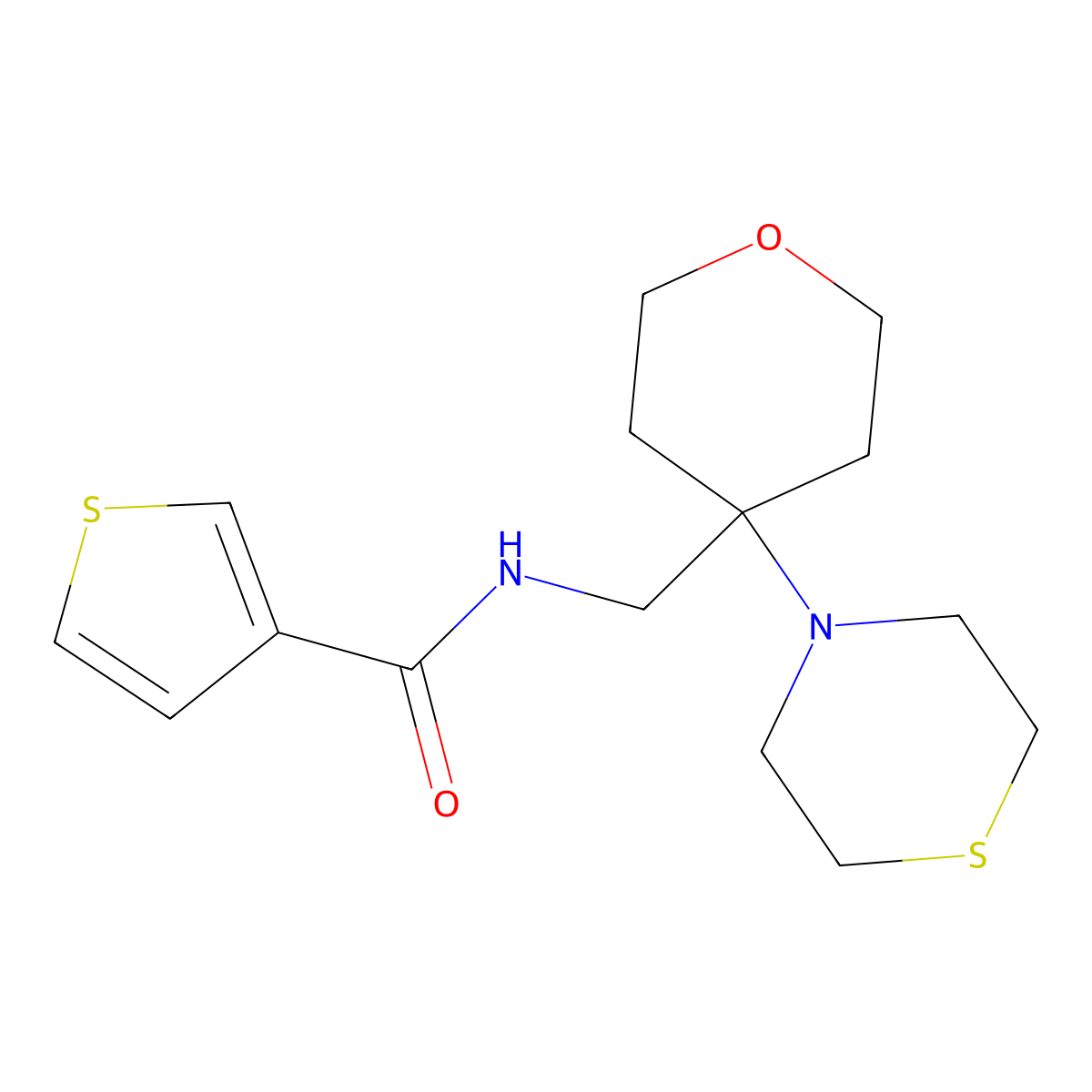 N-{[4-(thiomorpholin-4-yl)oxan-4-yl]methyl}thiophene-3-carboxamide molecular structure, CAS 2415472-50-1