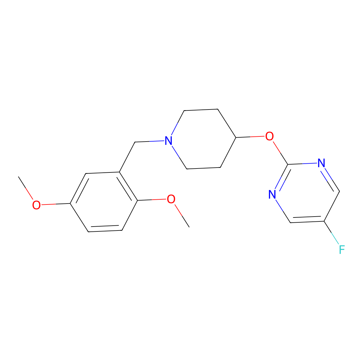 2-({1-[(2,5-Dimethoxyphenyl)methyl]piperidin-4-yl}oxy)-5-fluoropyrimidine molecular structure, CAS 2415472-51-2