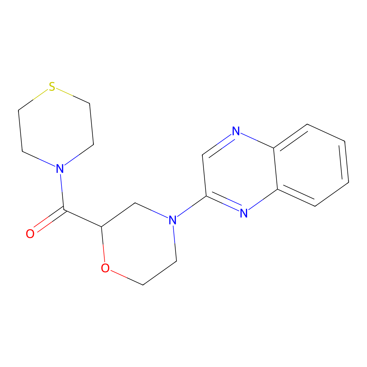 2-[2-(Thiomorpholine-4-carbonyl)morpholin-4-yl]quinoxaline molecular structure, CAS 2415472-52-3