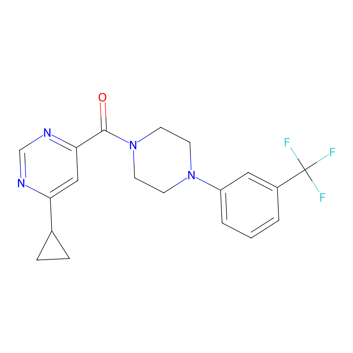 4-Cyclopropyl-6-{4-[3-(trifluoromethyl)phenyl]piperazine-1-carbonyl}pyrimidine molecular structure, CAS 2415472-54-5