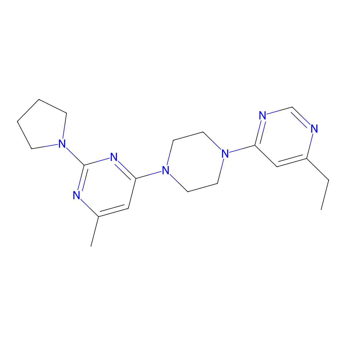 4-[4-(6-Ethylpyrimidin-4-yl)piperazin-1-yl]-6-methyl-2-(pyrrolidin-1-yl)pyrimidine molecular structure, CAS 2415472-56-7