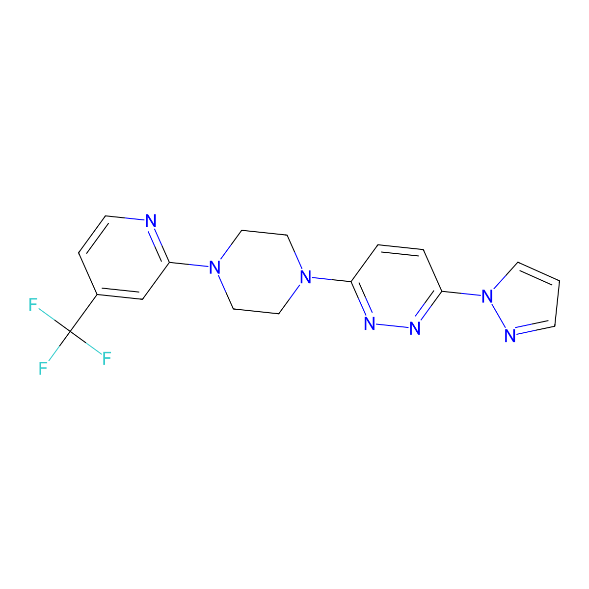3-(1H-pyrazol-1-yl)-6-{4-[4-(trifluoromethyl)pyridin-2-yl]piperazin-1-yl}pyridazine molecular structure, CAS 2415472-59-0