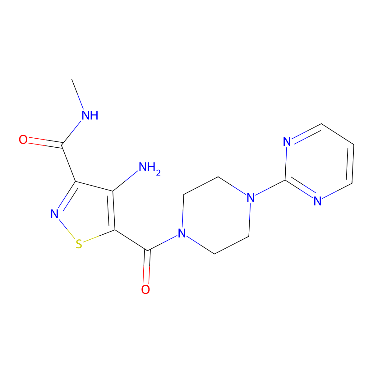 4-amino-N-methyl-5-[4-(pyrimidin-2-yl)piperazine-1-carbonyl]-1,2-thiazole-3-carboxamide molecular structure, CAS 2415472-68-1