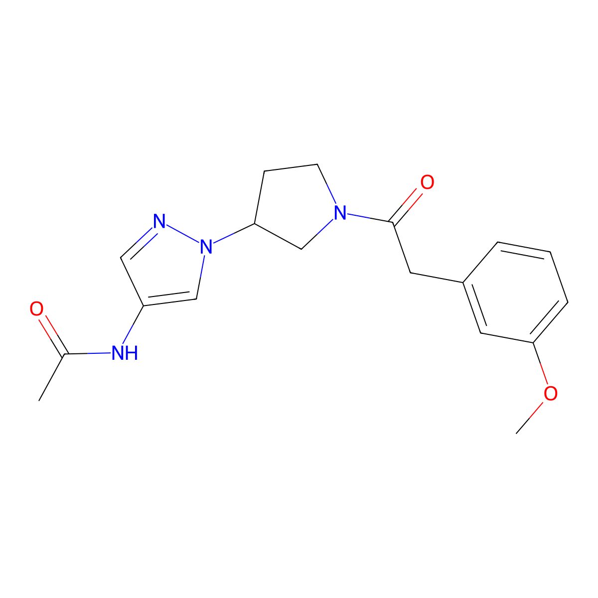 N-(1-{1-[2-(3-methoxyphenyl)acetyl]pyrrolidin-3-yl}-1H-pyrazol-4-yl)acetamide molecular structure, CAS 2415472-71-6