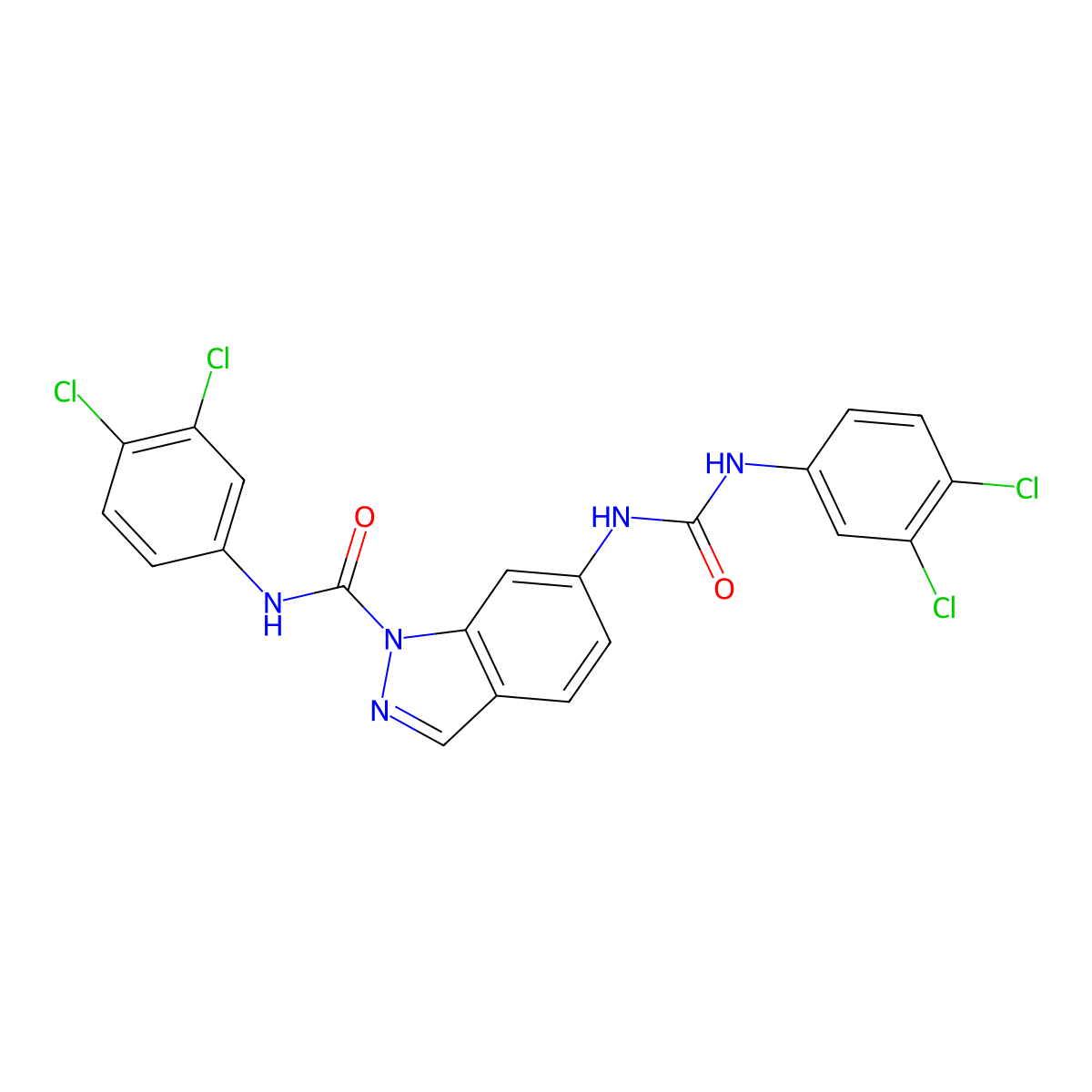 N-(3,4-dichlorophenyl)-6-{[(3,4-dichlorophenyl)carbamoyl]amino}-1H-indazole-1-carboxamide molecular structure, CAS 2415472-72-7