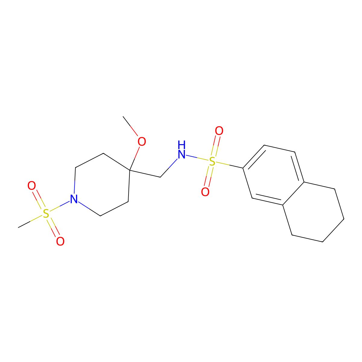 N-[(1-methanesulfonyl-4-methoxypiperidin-4-yl)methyl]-5,6,7,8-tetrahydronaphthalene-2-sulfonamide molecular structure, CAS 2415472-74-9