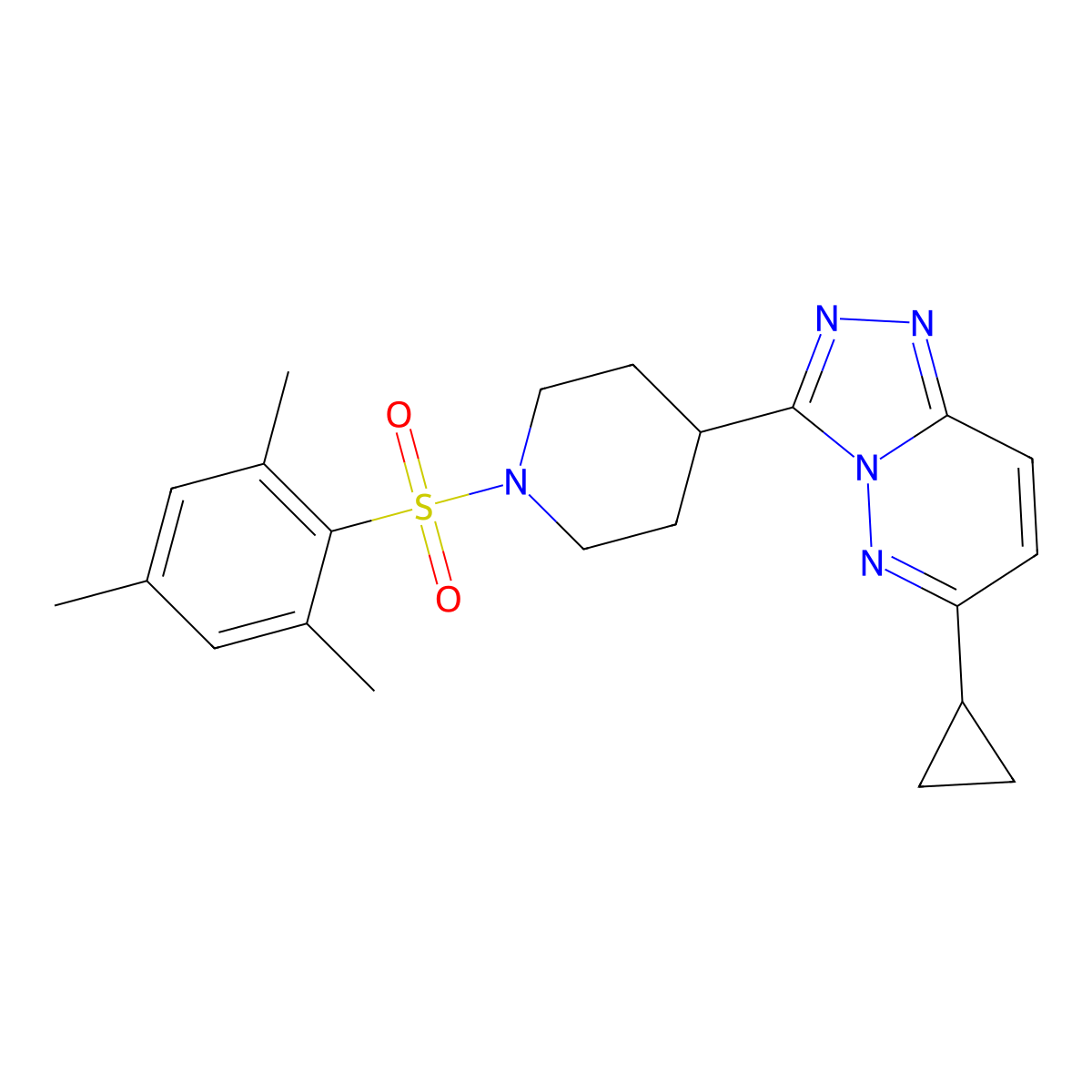 4-{6-Cyclopropyl-[1,2,4]triazolo[4,3-b]pyridazin-3-yl}-1-(2,4,6-trimethylbenzenesulfonyl)piperidine molecular structure, CAS 2415472-86-3