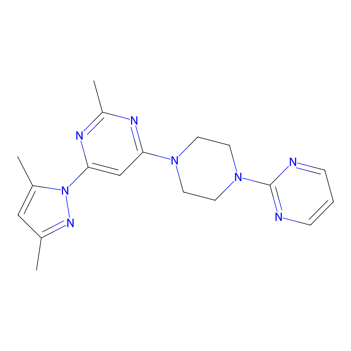 4-(3,5-dimethyl-1H-pyrazol-1-yl)-2-methyl-6-[4-(pyrimidin-2-yl)piperazin-1-yl]pyrimidine molecular structure, CAS 2415472-90-9