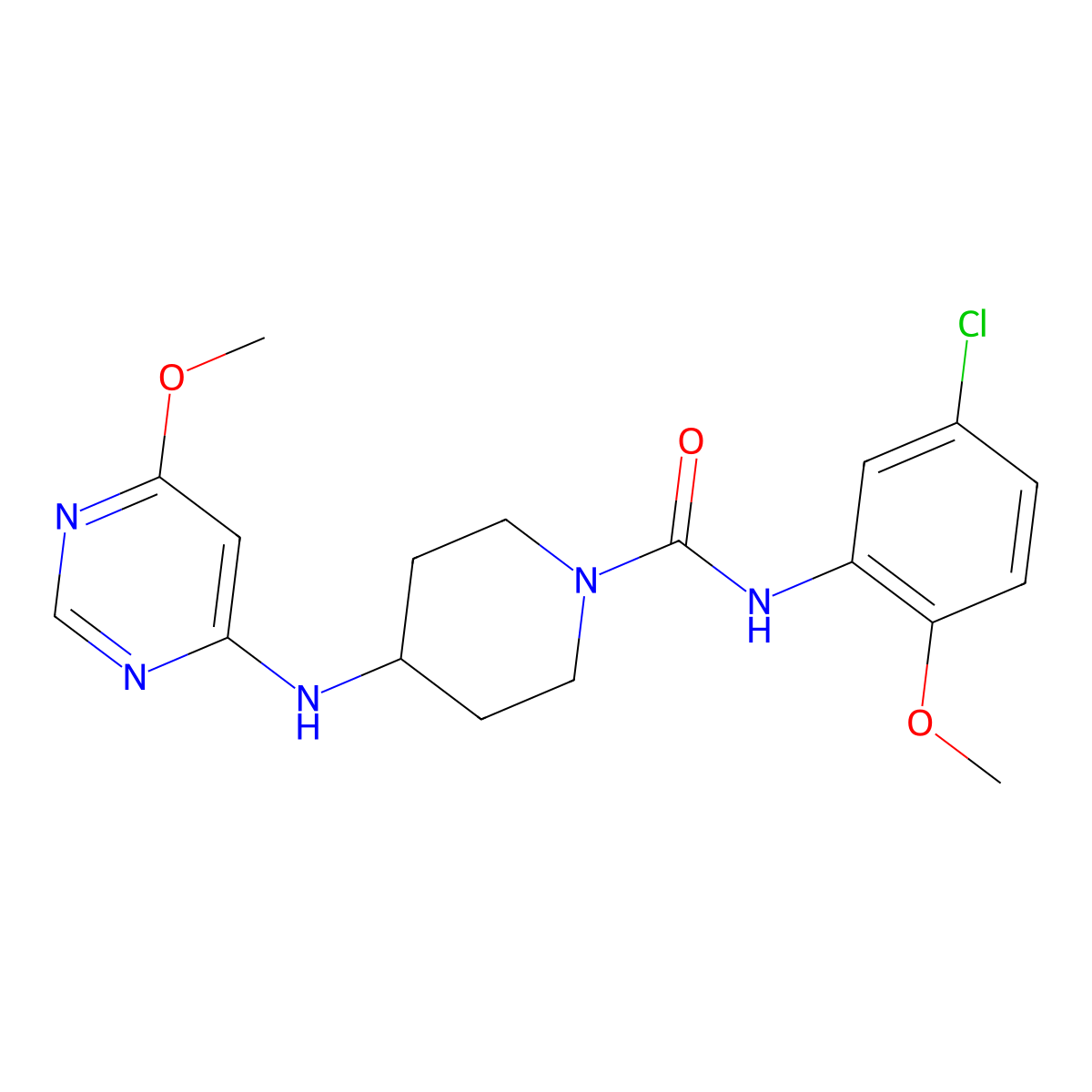 N-(5-Chloro-2-methoxyphenyl)-4-[(6-methoxypyrimidin-4-yl)amino]piperidine-1-carboxamide molecular structure, CAS 2415472-91-0