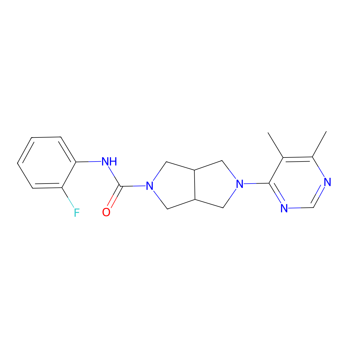 5-(5,6-dimethylpyrimidin-4-yl)-N-(2-fluorophenyl)-octahydropyrrolo[3,4-c]pyrrole-2-carboxamide molecular structure, CAS 2415472-93-2