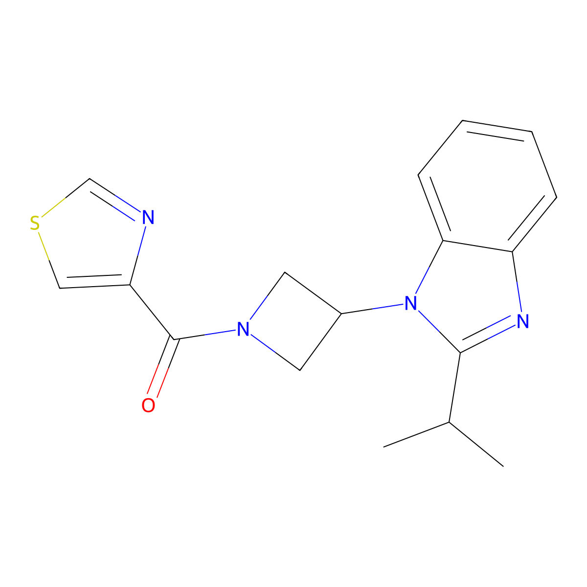 2-(propan-2-yl)-1-[1-(1,3-thiazole-4-carbonyl)azetidin-3-yl]-1H-1,3-benzodiazole molecular structure, CAS 2415473-05-9