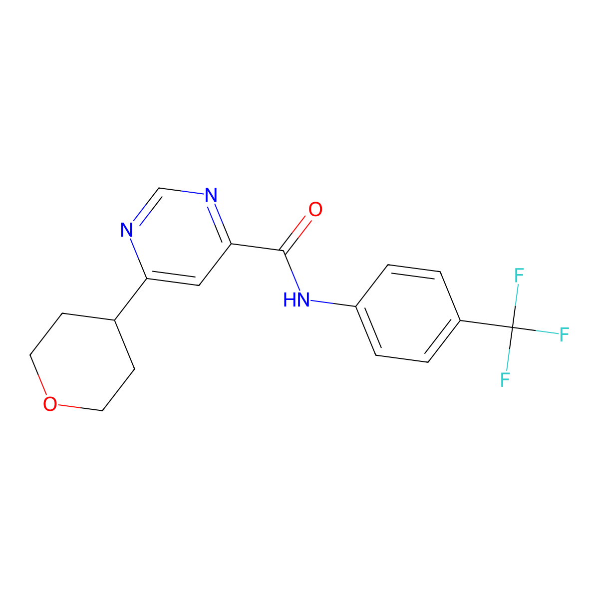 6-(Oxan-4-yl)-N-[4-(trifluoromethyl)phenyl]pyrimidine-4-carboxamide molecular structure, CAS 2415473-07-1