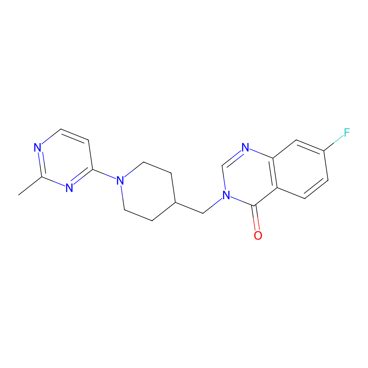7-Fluoro-3-{[1-(2-methylpyrimidin-4-yl)piperidin-4-yl]methyl}-3,4-dihydroquinazolin-4-one molecular structure, CAS 2415473-08-2