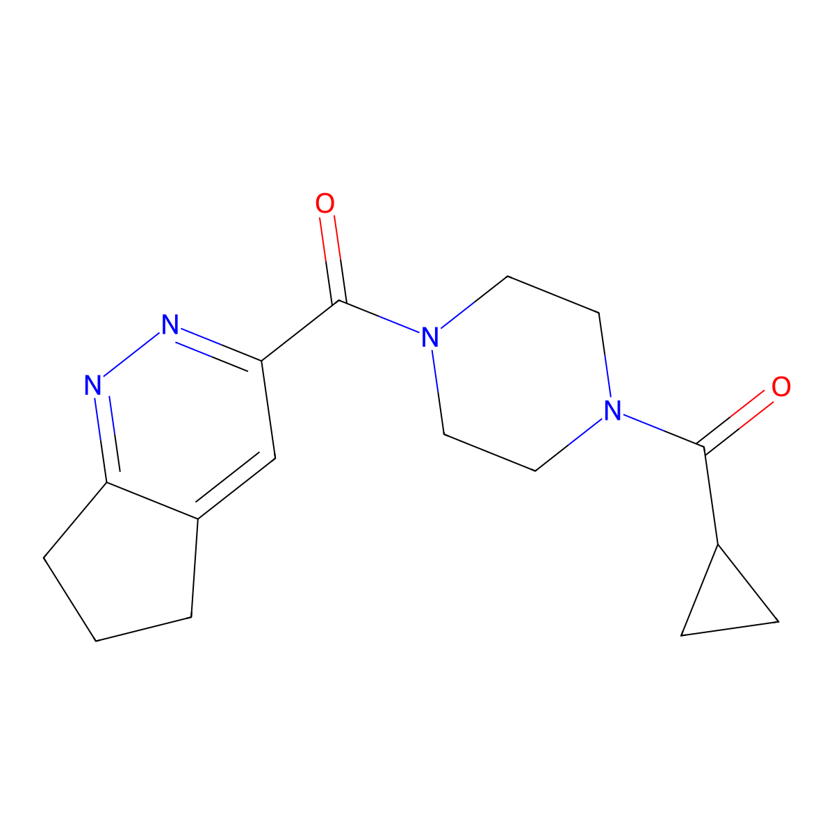 1-{5H,6H,7H-cyclopenta[c]pyridazine-3-carbonyl}-4-cyclopropanecarbonylpiperazine molecular structure, CAS 2415473-10-6