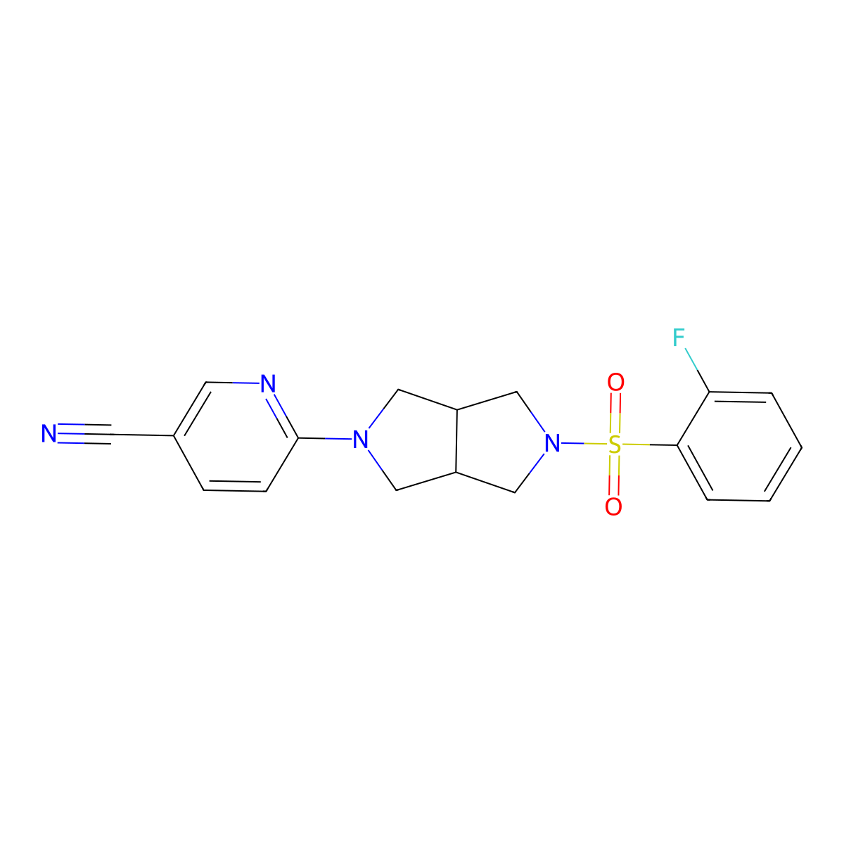 6-[5-(2-Fluorobenzenesulfonyl)-octahydropyrrolo[3,4-c]pyrrol-2-yl]pyridine-3-carbonitrile molecular structure, CAS 2415473-11-7
