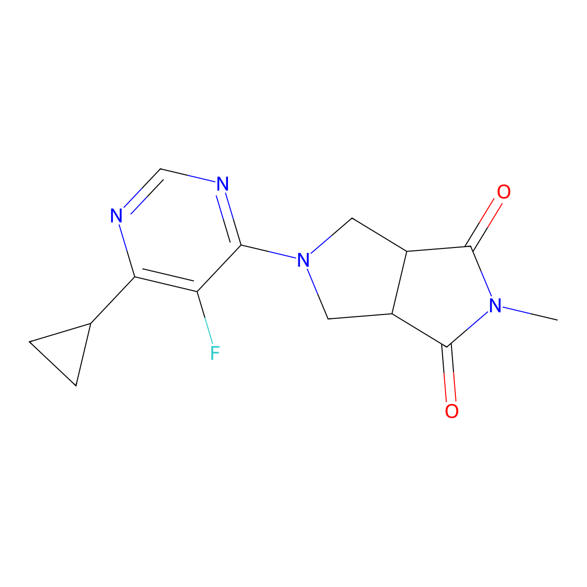 5-(6-Cyclopropyl-5-fluoropyrimidin-4-yl)-2-methyl-octahydropyrrolo[3,4-c]pyrrole-1,3-dione molecular structure, CAS 2415473-13-9