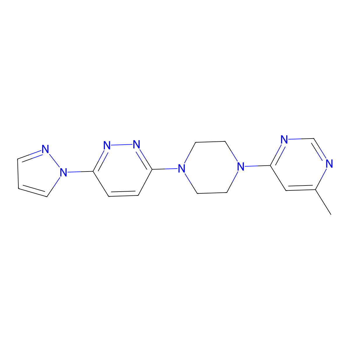 3-[4-(6-methylpyrimidin-4-yl)piperazin-1-yl]-6-(1H-pyrazol-1-yl)pyridazine molecular structure, CAS 2415473-14-0