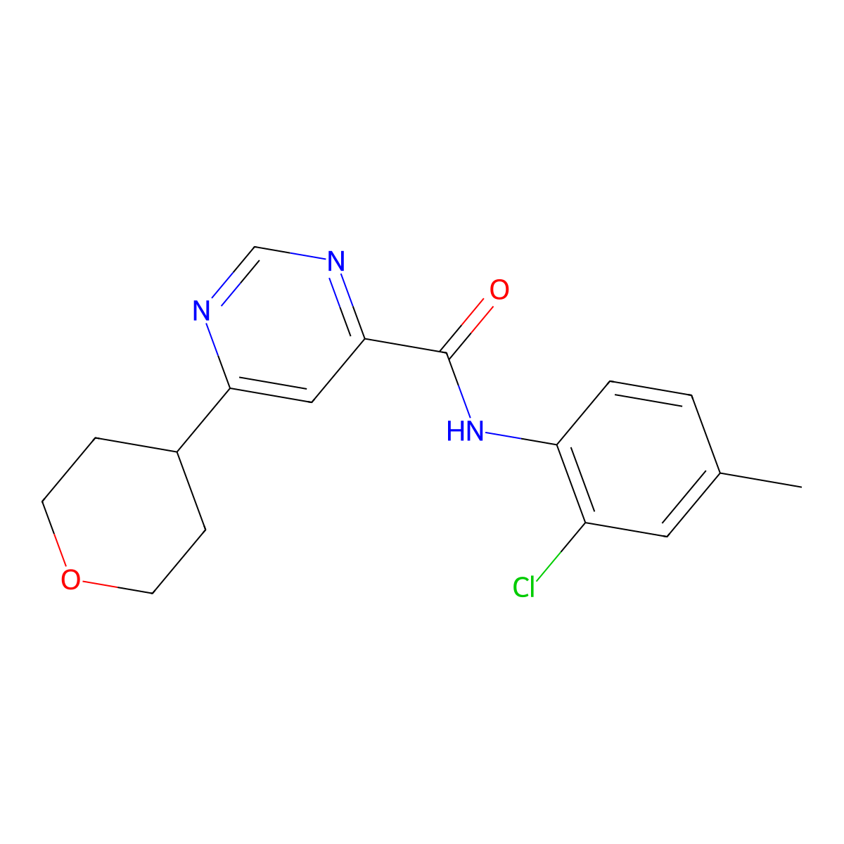 N-(2-Chloro-4-methylphenyl)-6-(oxan-4-yl)pyrimidine-4-carboxamide molecular structure, CAS 2415473-15-1