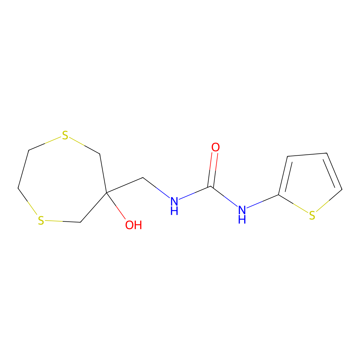 1-[(6-Hydroxy-1,4-dithiepan-6-yl)methyl]-3-(thiophen-2-yl)urea molecular structure, CAS 2415473-17-3