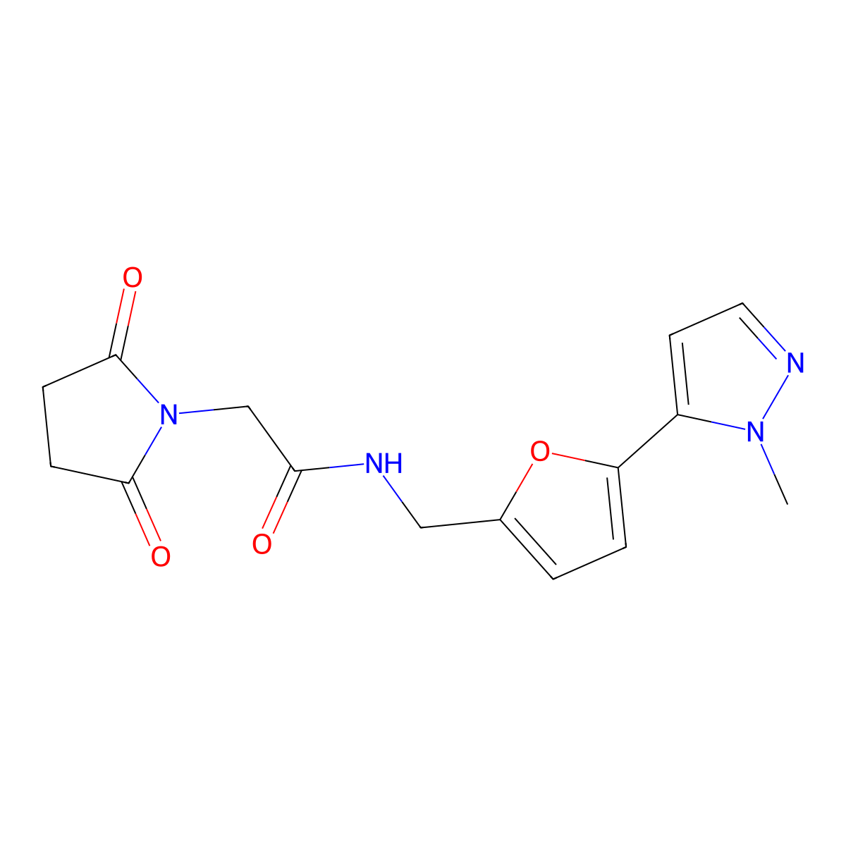 2-(2,5-dioxopyrrolidin-1-yl)-N-{[5-(1-methyl-1H-pyrazol-5-yl)furan-2-yl]methyl}acetamide molecular structure, CAS 2415473-19-5