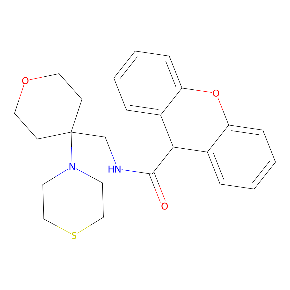 N-{[4-(thiomorpholin-4-yl)oxan-4-yl]methyl}-9H-xanthene-9-carboxamide molecular structure, CAS 2415473-25-3