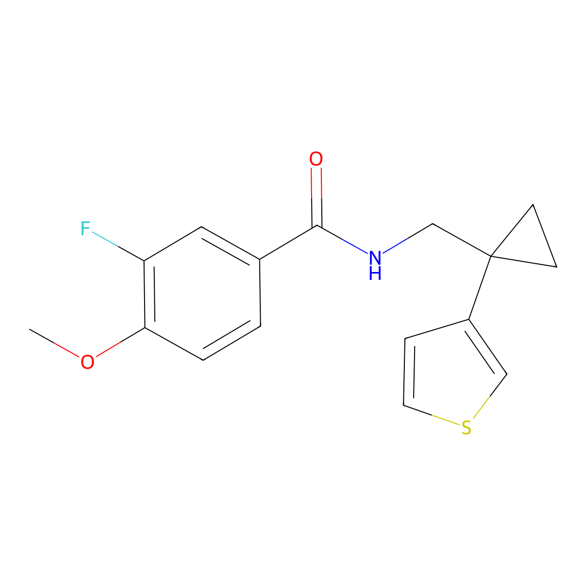 3-fluoro-4-methoxy-N-{[1-(thiophen-3-yl)cyclopropyl]methyl}benzamide molecular structure, CAS 2415487-38-4