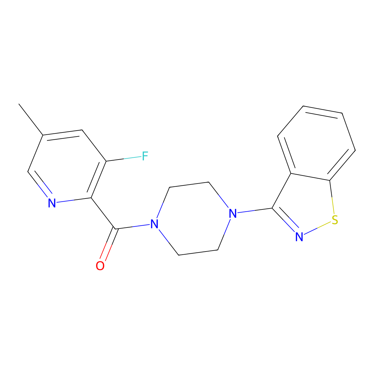 3-[4-(3-Fluoro-5-methylpyridine-2-carbonyl)piperazin-1-yl]-1,2-benzothiazole molecular structure, CAS 2415487-43-1